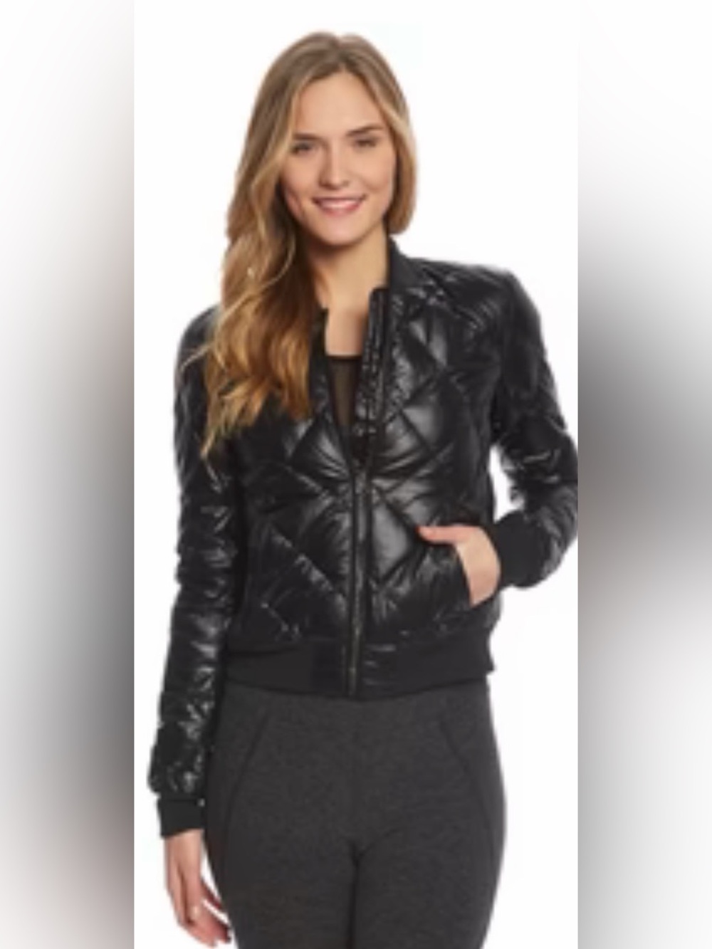 ALO Quilted Black Bomber Jacket - Women SIZE SMALL - Picture 2 of 7